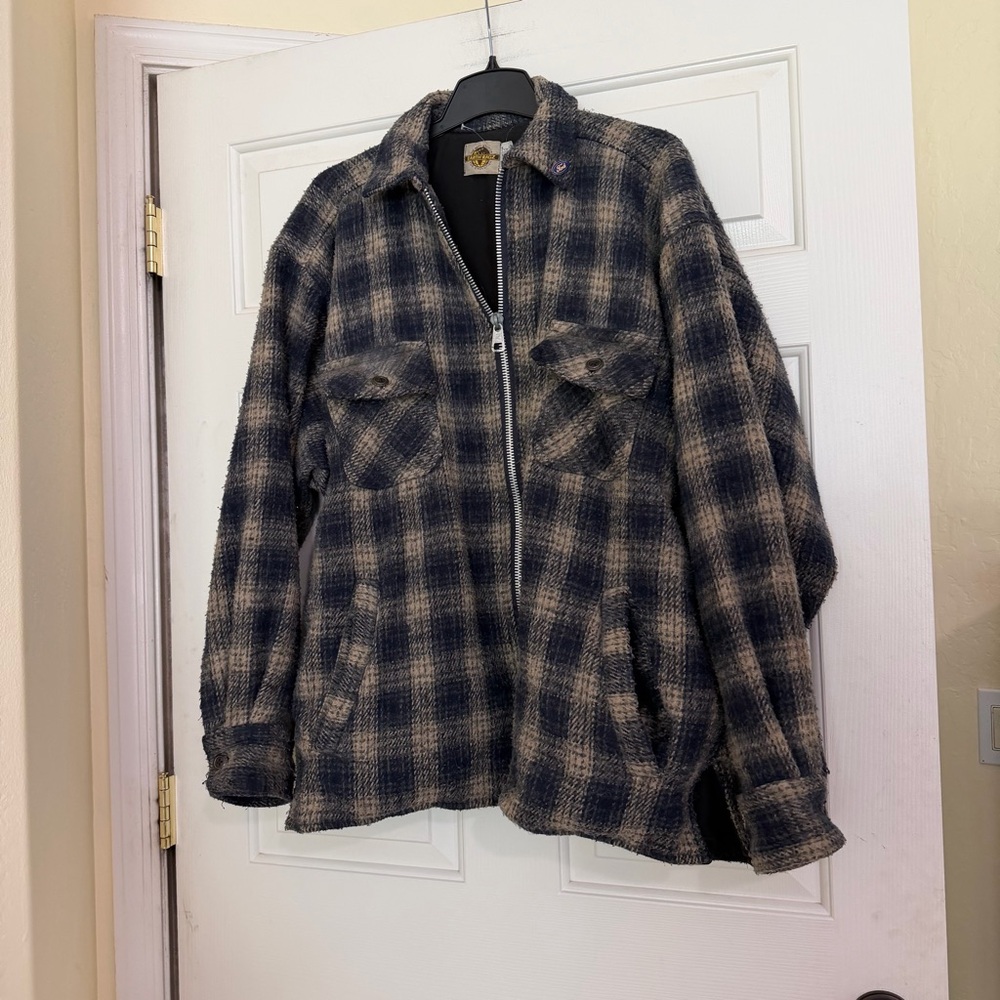 Vintage Earth Ragz Jacket Mens L Plaid Heavy Flannel Jacket Hippie Wool Button